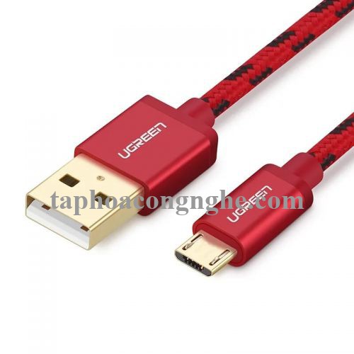 Ugreen 40456 0.5M màu Đỏ Cáp sạc truyền dữ liệu USB 2.0 sang MICRO USB dây bọc lưới US246 30040456